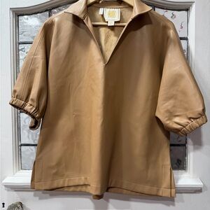 ✨ Emily McCarthy Camel Faux Leather Oversized Pullover Top M